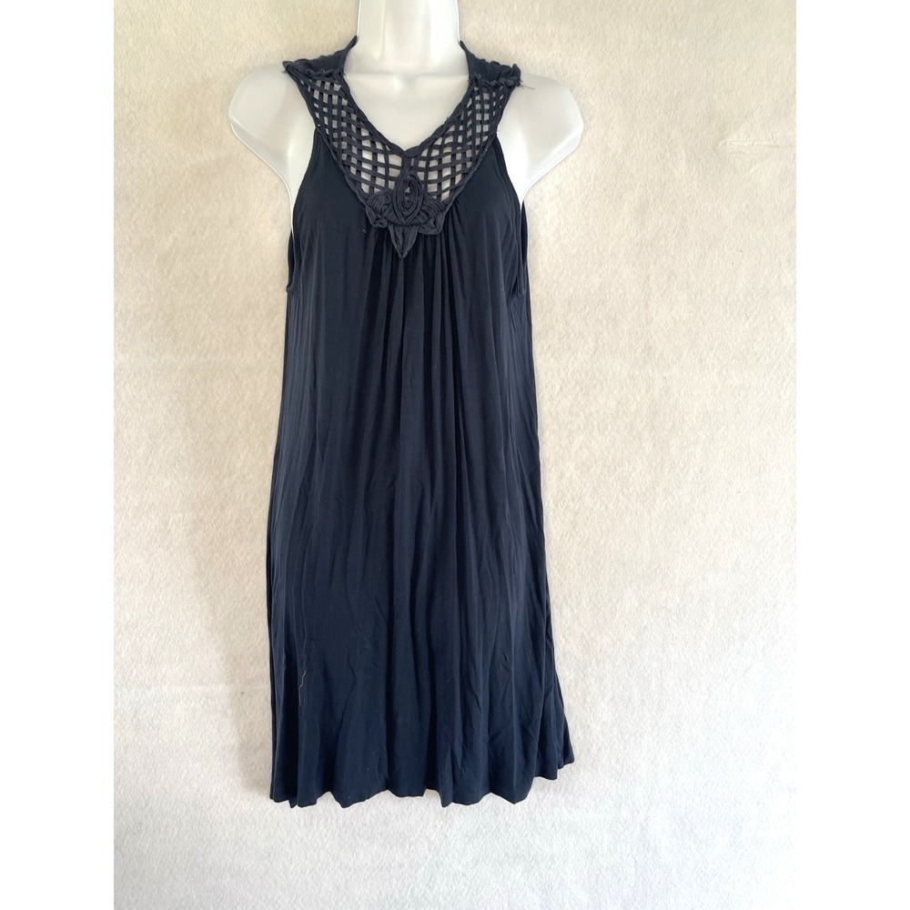 Kische Blue Macrame Neckline Midi Dress Large Flowy Cottagecore Boho Coastal